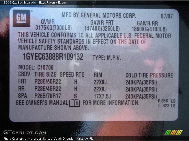 Black Raven / Ebony 2008 Cadillac Escalade