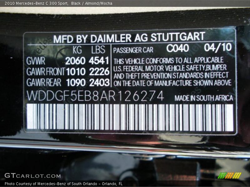 Black / Almond/Mocha 2010 Mercedes-Benz C 300 Sport