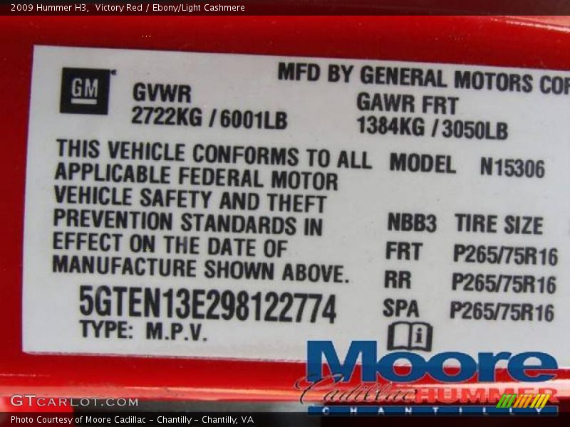 Victory Red / Ebony/Light Cashmere 2009 Hummer H3