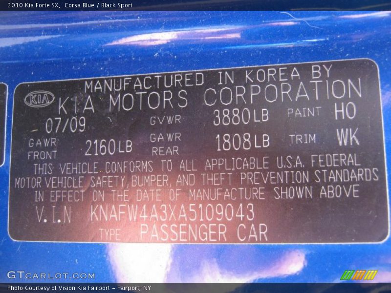 Corsa Blue / Black Sport 2010 Kia Forte SX