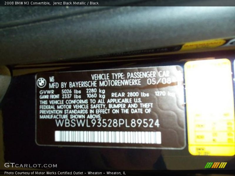 Jerez Black Metallic / Black 2008 BMW M3 Convertible