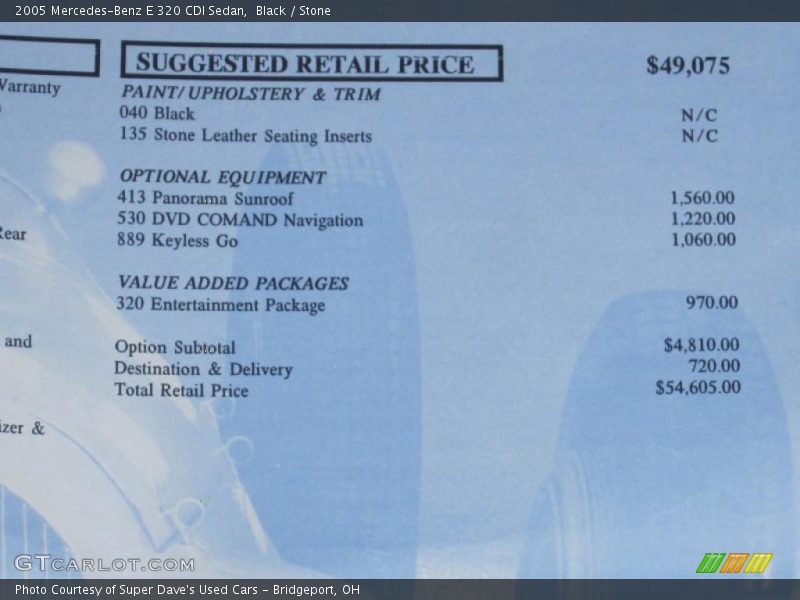  2005 E 320 CDI Sedan Window Sticker