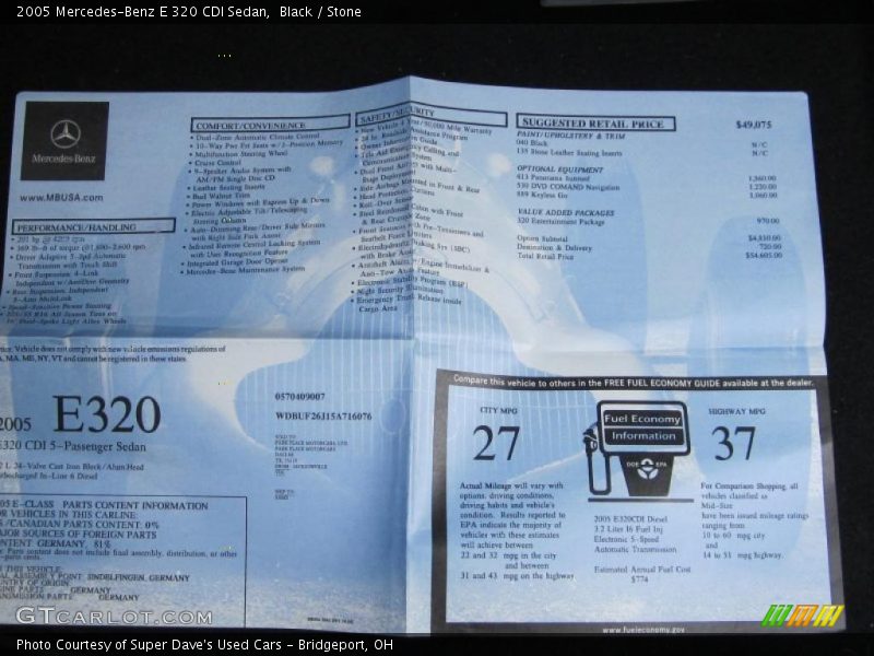  2005 E 320 CDI Sedan Window Sticker