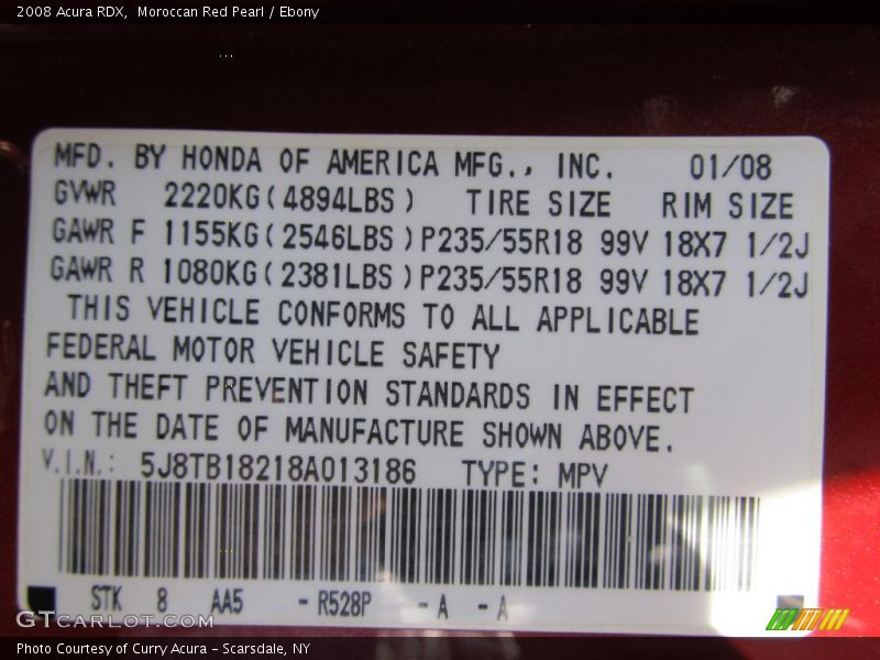 Moroccan Red Pearl / Ebony 2008 Acura RDX
