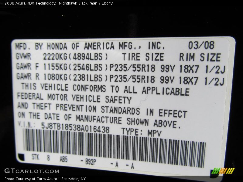 Nighthawk Black Pearl / Ebony 2008 Acura RDX Technology