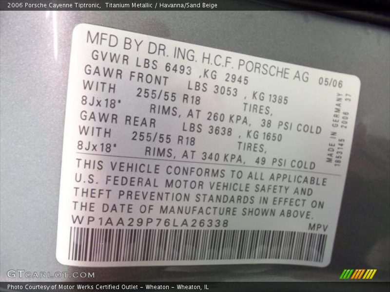 Titanium Metallic / Havanna/Sand Beige 2006 Porsche Cayenne Tiptronic