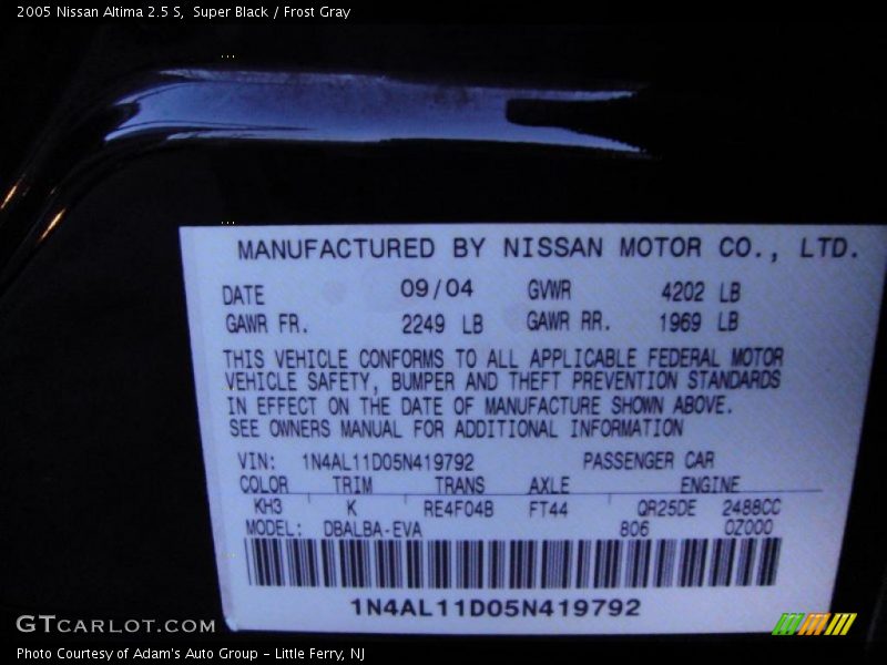 Super Black / Frost Gray 2005 Nissan Altima 2.5 S