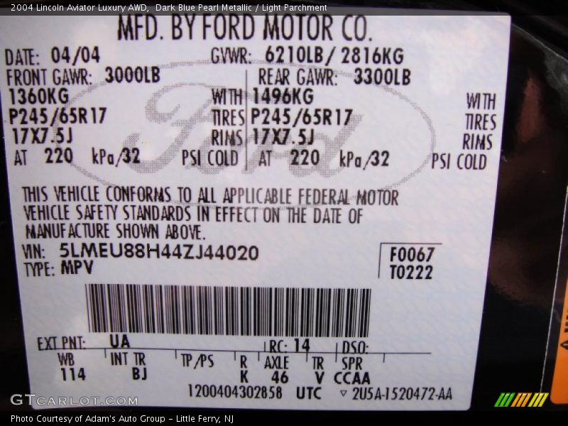 Dark Blue Pearl Metallic / Light Parchment 2004 Lincoln Aviator Luxury AWD