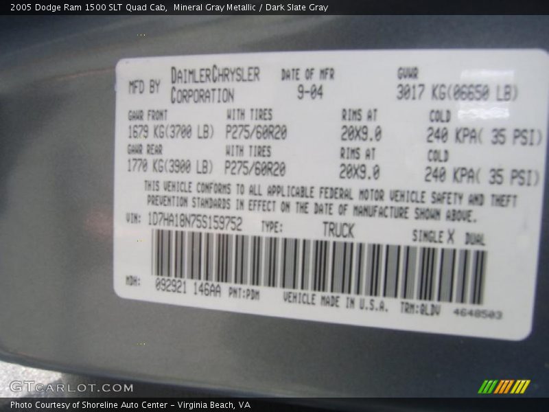 Mineral Gray Metallic / Dark Slate Gray 2005 Dodge Ram 1500 SLT Quad Cab
