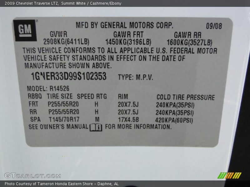 Summit White / Cashmere/Ebony 2009 Chevrolet Traverse LTZ