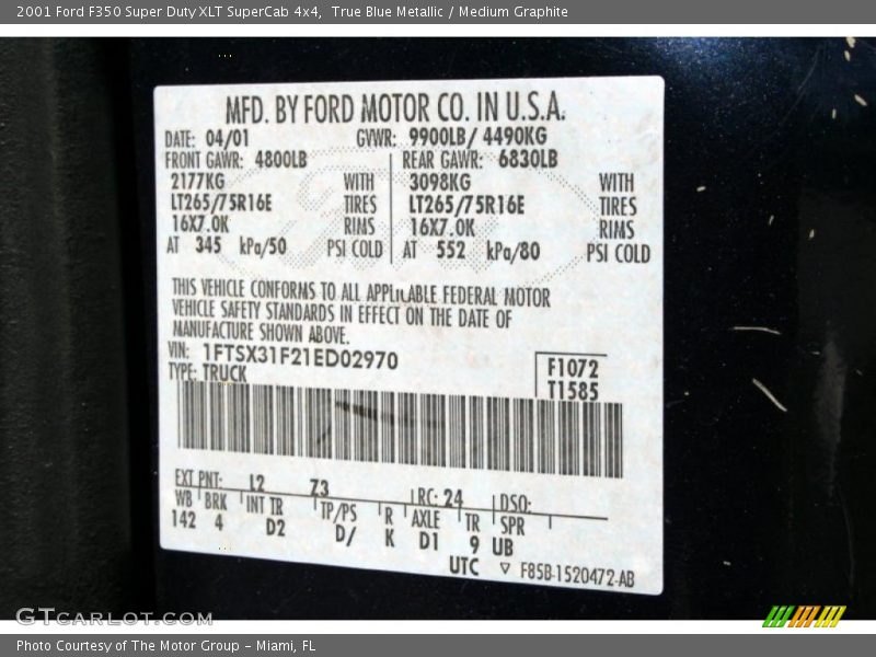 True Blue Metallic / Medium Graphite 2001 Ford F350 Super Duty XLT SuperCab 4x4