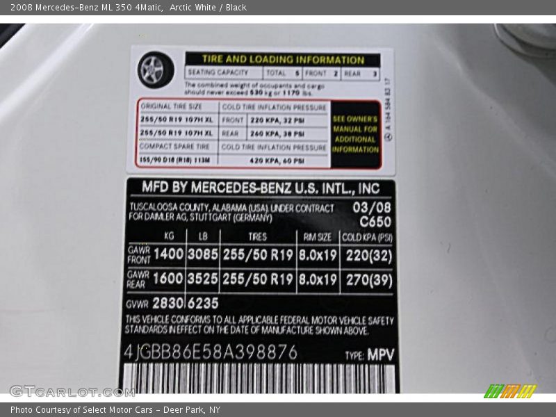 Arctic White / Black 2008 Mercedes-Benz ML 350 4Matic