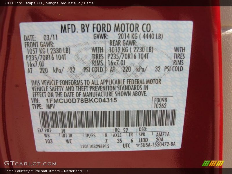 Sangria Red Metallic / Camel 2011 Ford Escape XLT