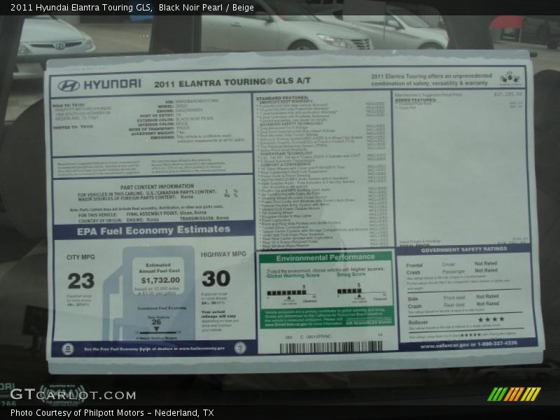  2011 Elantra Touring GLS Window Sticker