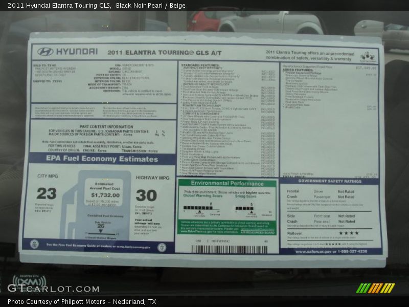  2011 Elantra Touring GLS Window Sticker