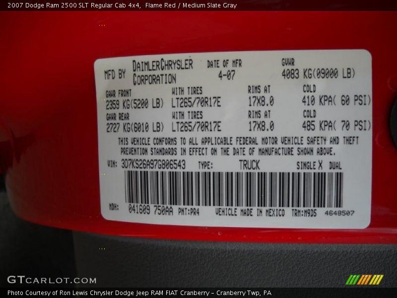 Flame Red / Medium Slate Gray 2007 Dodge Ram 2500 SLT Regular Cab 4x4