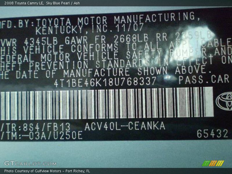 Sky Blue Pearl / Ash 2008 Toyota Camry LE