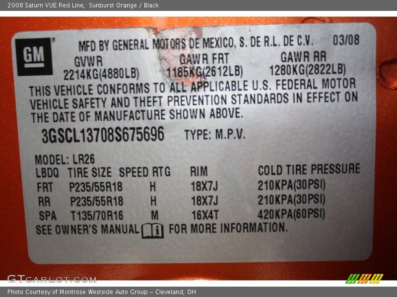 Sunburst Orange / Black 2008 Saturn VUE Red Line