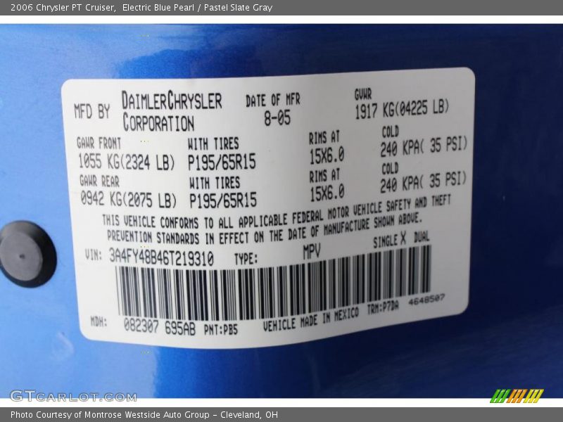 Electric Blue Pearl / Pastel Slate Gray 2006 Chrysler PT Cruiser