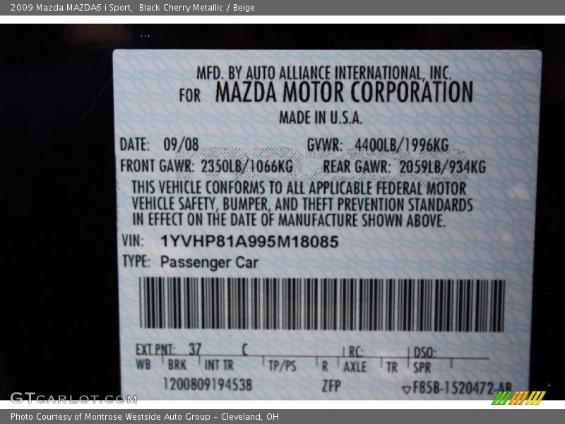 Black Cherry Metallic / Beige 2009 Mazda MAZDA6 i Sport