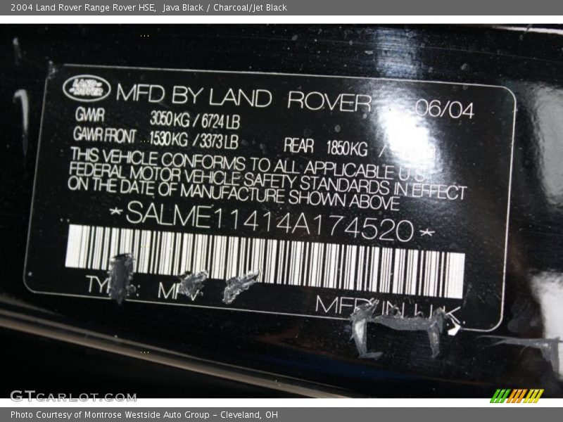 Java Black / Charcoal/Jet Black 2004 Land Rover Range Rover HSE