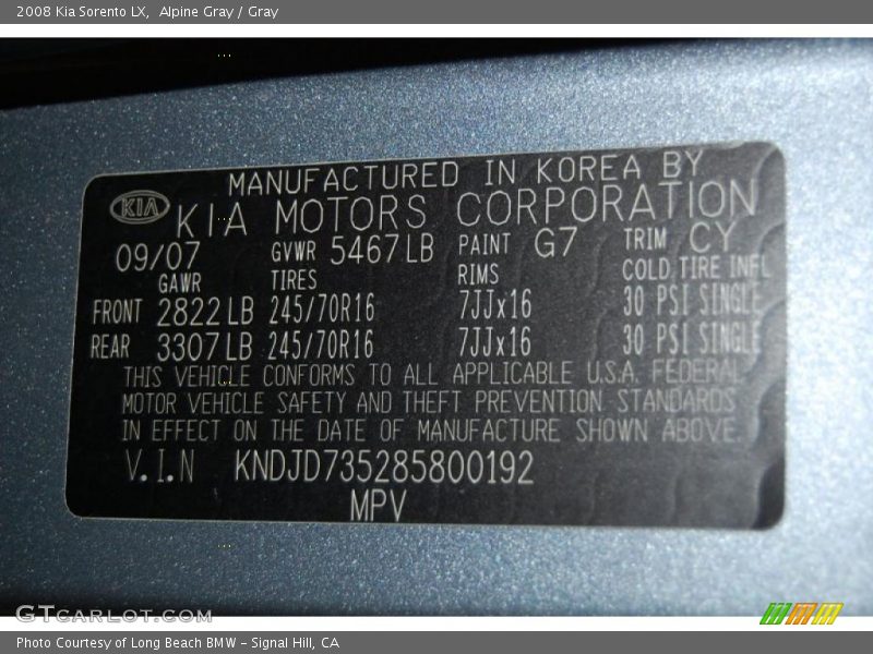 Alpine Gray / Gray 2008 Kia Sorento LX