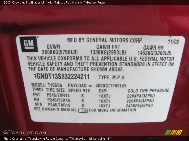 Majestic Red Metallic / Medium Pewter 2003 Chevrolet TrailBlazer LT 4x4