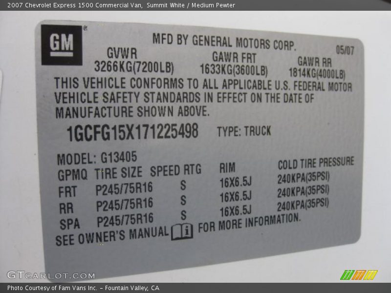 Summit White / Medium Pewter 2007 Chevrolet Express 1500 Commercial Van