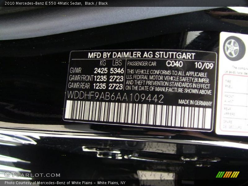 2010 E 550 4Matic Sedan Black Color Code 040