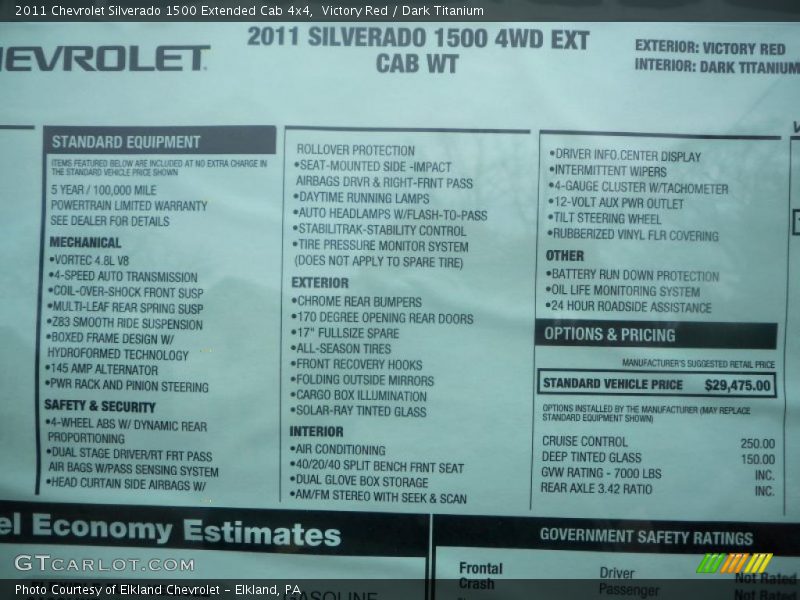  2011 Silverado 1500 Extended Cab 4x4 Window Sticker