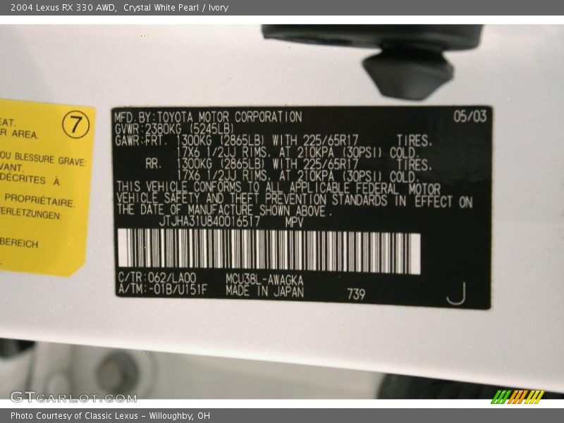 Crystal White Pearl / Ivory 2004 Lexus RX 330 AWD