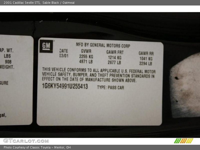 Sable Black / Oatmeal 2001 Cadillac Seville STS