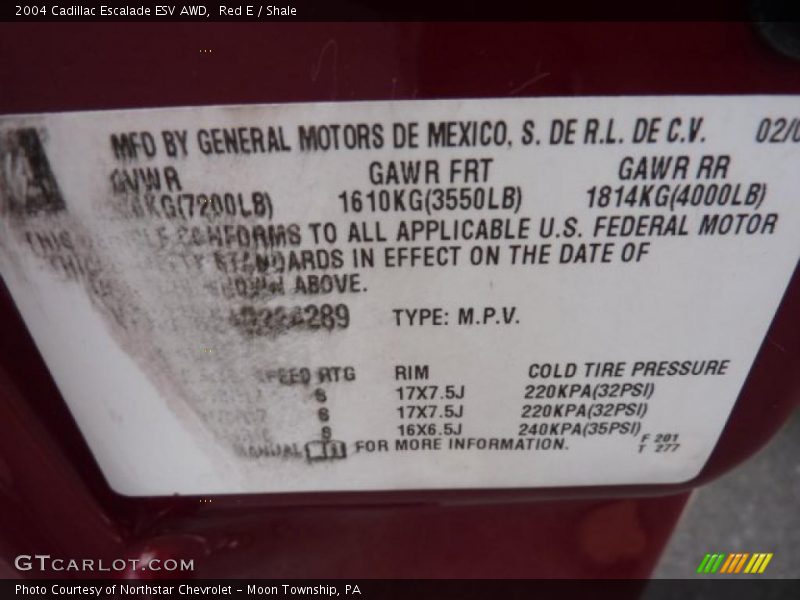 Red E / Shale 2004 Cadillac Escalade ESV AWD