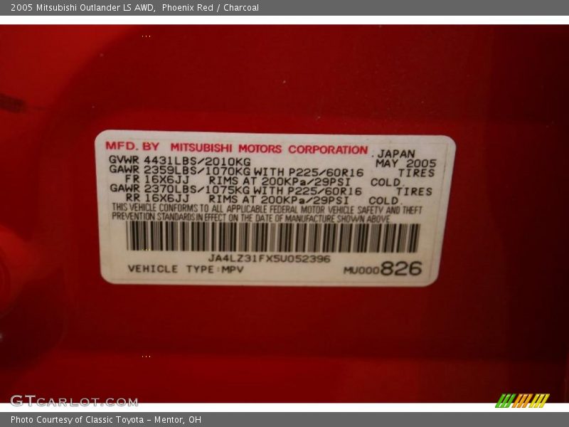 Phoenix Red / Charcoal 2005 Mitsubishi Outlander LS AWD