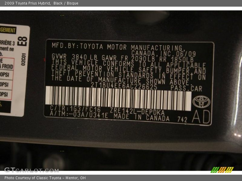 Black / Bisque 2009 Toyota Prius Hybrid