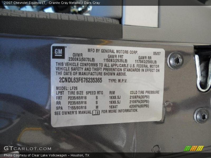 Info Tag of 2007 Equinox LT