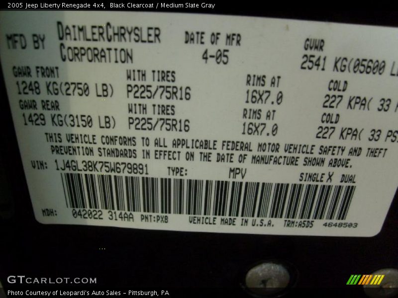 Black Clearcoat / Medium Slate Gray 2005 Jeep Liberty Renegade 4x4