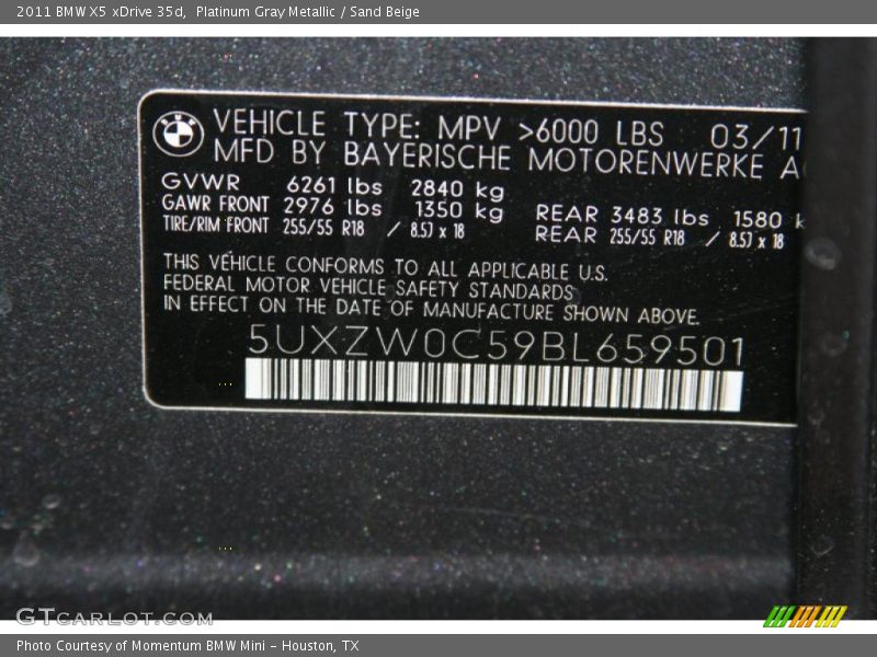 Platinum Gray Metallic / Sand Beige 2011 BMW X5 xDrive 35d