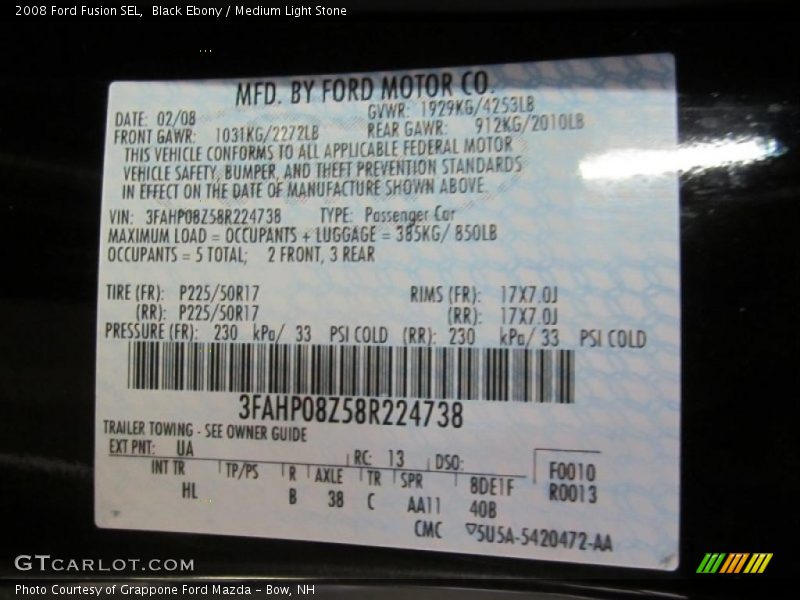 Black Ebony / Medium Light Stone 2008 Ford Fusion SEL