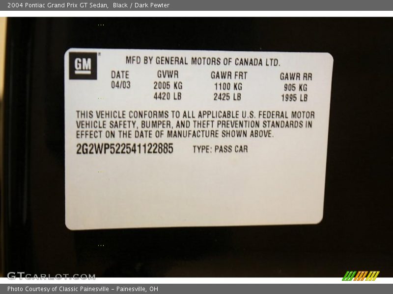 Black / Dark Pewter 2004 Pontiac Grand Prix GT Sedan