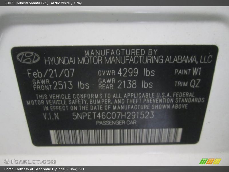 Arctic White / Gray 2007 Hyundai Sonata GLS