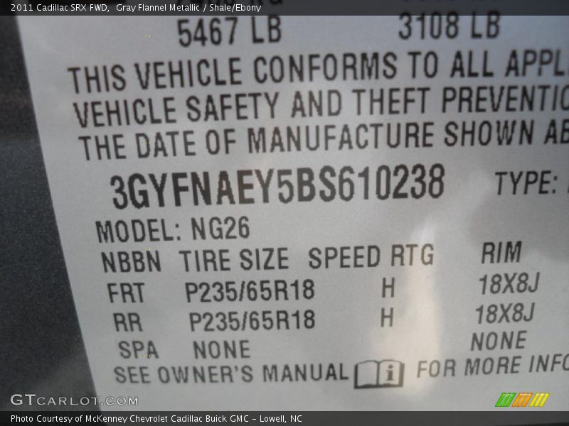 Gray Flannel Metallic / Shale/Ebony 2011 Cadillac SRX FWD