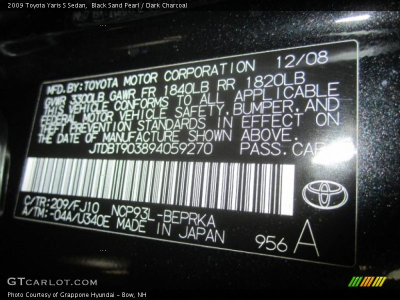 Black Sand Pearl / Dark Charcoal 2009 Toyota Yaris S Sedan