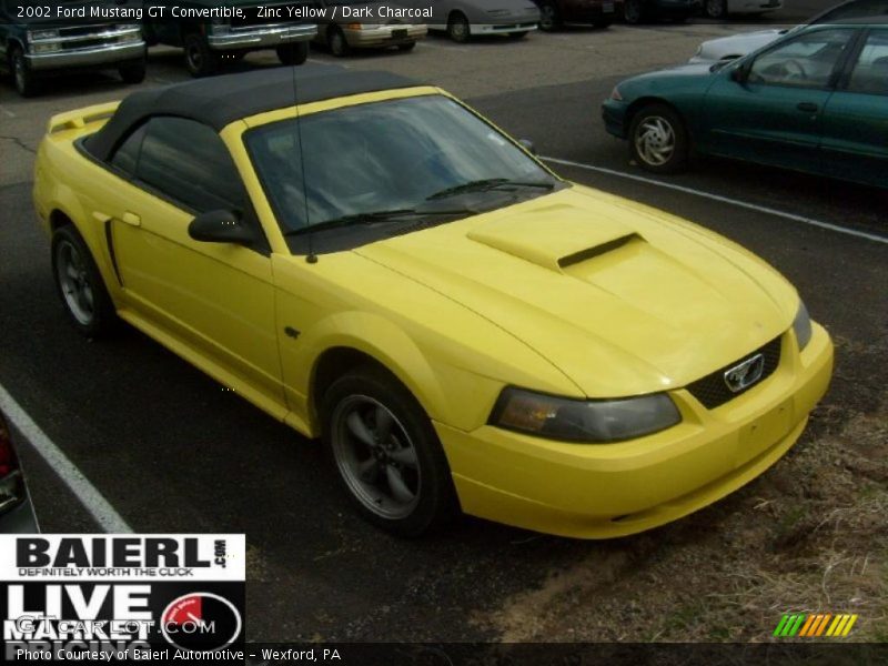 Zinc Yellow / Dark Charcoal 2002 Ford Mustang GT Convertible