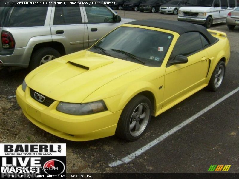 Zinc Yellow / Dark Charcoal 2002 Ford Mustang GT Convertible