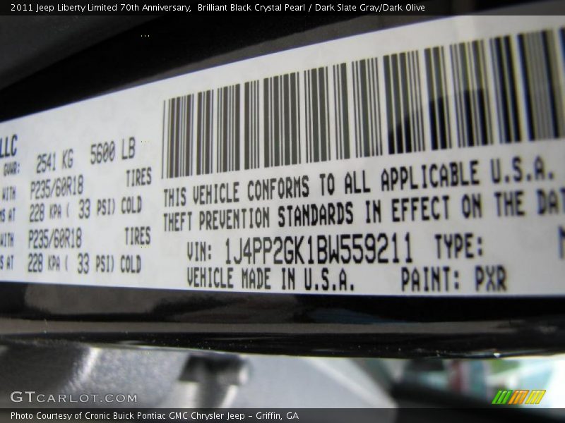 2011 Liberty Limited 70th Anniversary Brilliant Black Crystal Pearl Color Code PXR