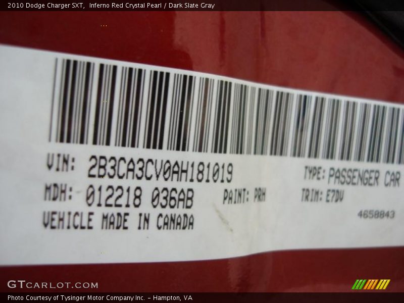 Inferno Red Crystal Pearl / Dark Slate Gray 2010 Dodge Charger SXT