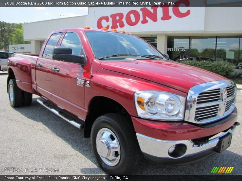 Inferno Red Crystal Pearl / Khaki 2008 Dodge Ram 3500 Big Horn Edition Quad Cab 4x4 Dually