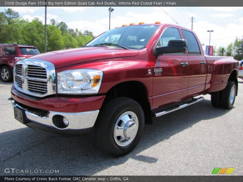 Inferno Red Crystal Pearl / Khaki 2008 Dodge Ram 3500 Big Horn Edition Quad Cab 4x4 Dually