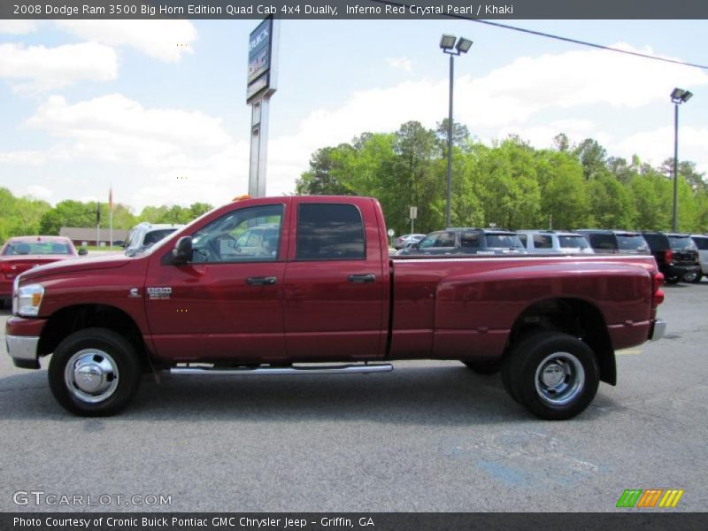 Inferno Red Crystal Pearl / Khaki 2008 Dodge Ram 3500 Big Horn Edition Quad Cab 4x4 Dually